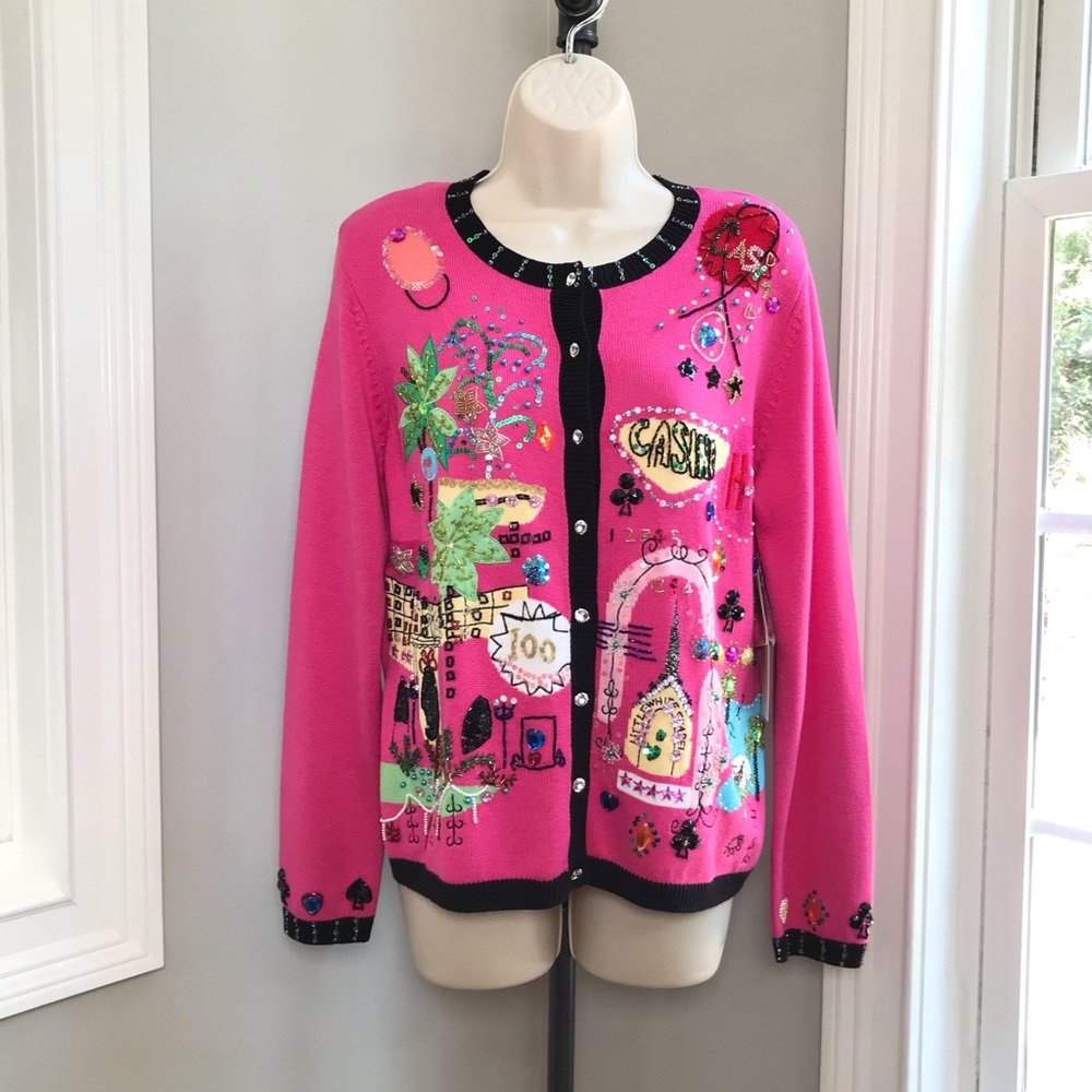 Vintage Berek Las Vegas Casino Travel Cardigan Sweater ~ Women’s Medium NWT